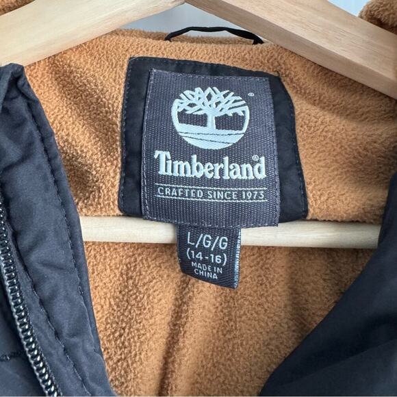 Timberland youth large 14-16 black hooded quilted winter coat kids lined - Picture 3 of 8